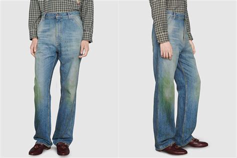 gucci selling grass stained jeans|Gucci Debuts $1,200 Jeans Designed with Grass Stains Around .